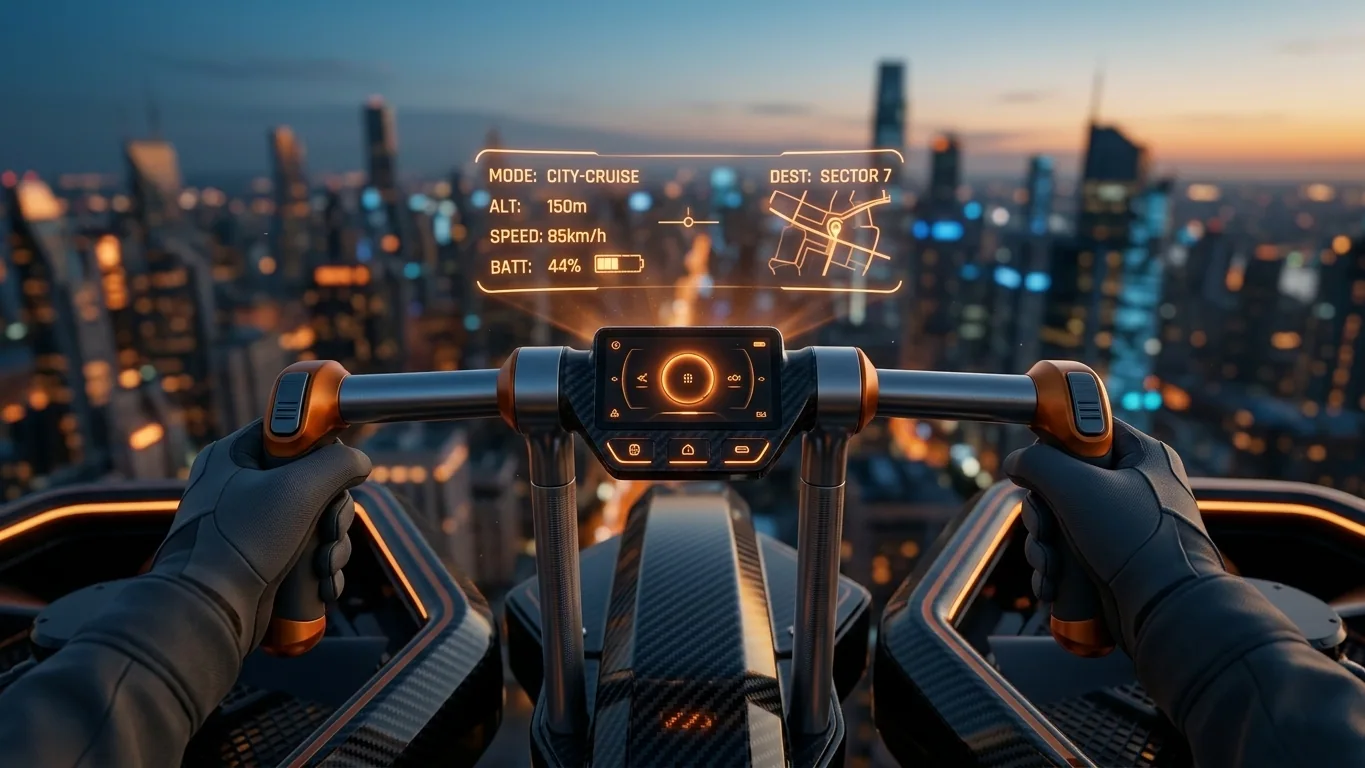 POV shot of a pilot's hand on a coolfly minimalist flight control bar