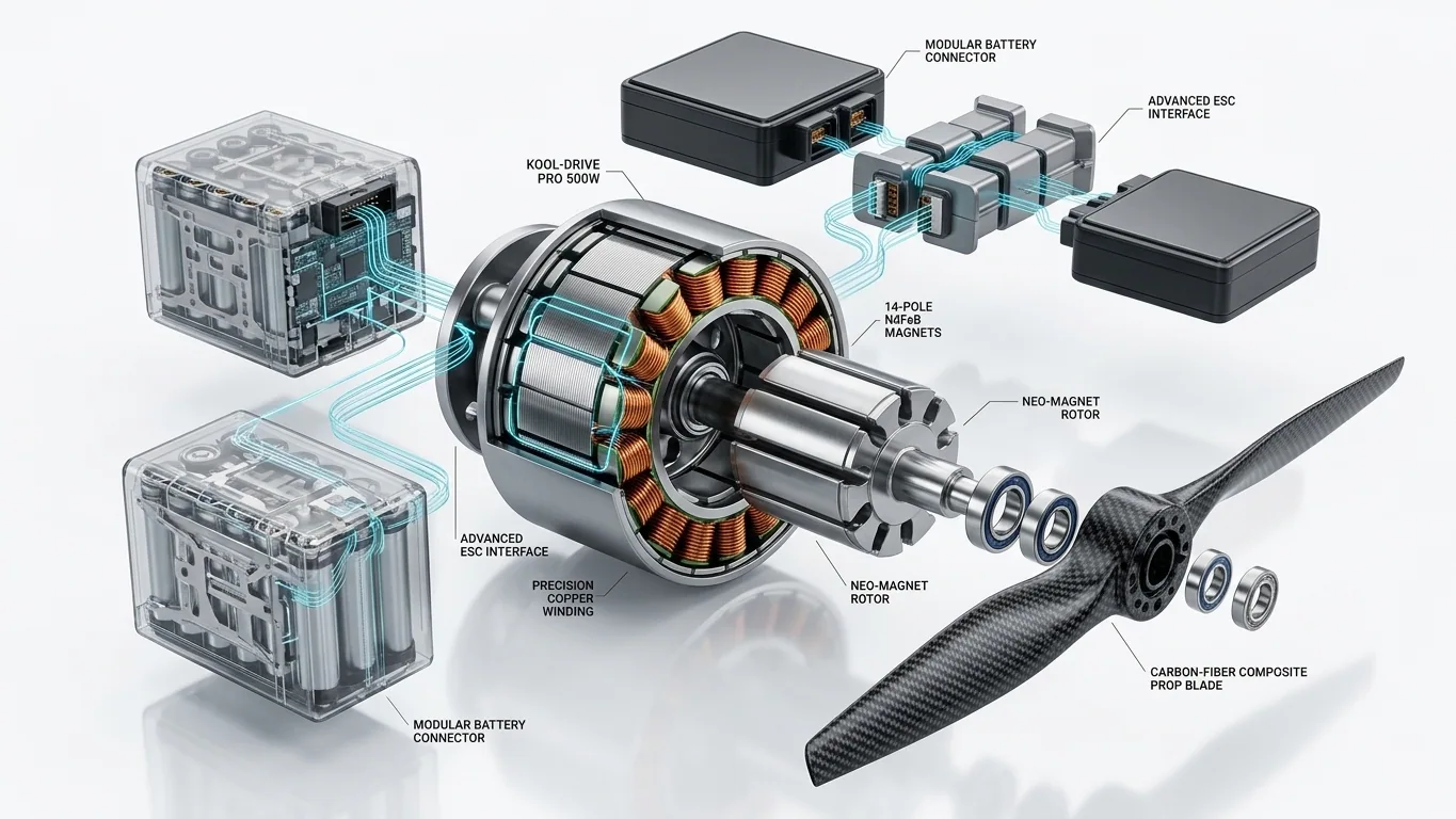 Visible copper coils, neodymium magnets, and metallic cell precursors.