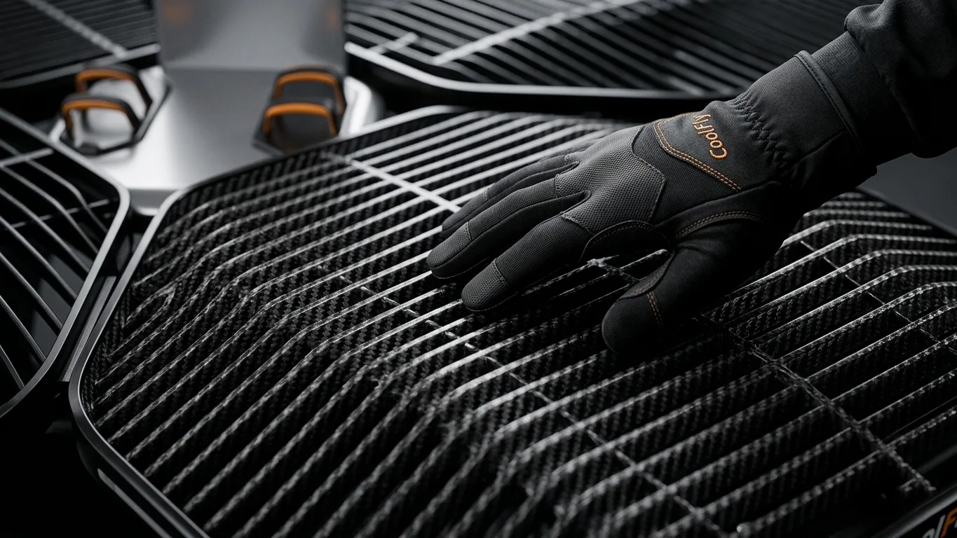 Coolfly airframe showing the intricate, high-quality weave of T800 carbon fiber.