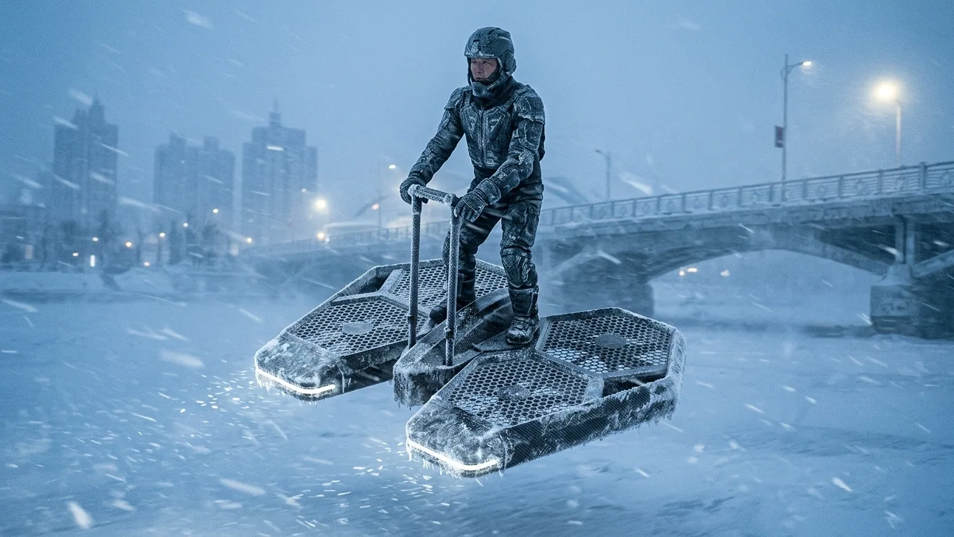 Coolfly aircraft flying in a heavy snowstorm in Harbin